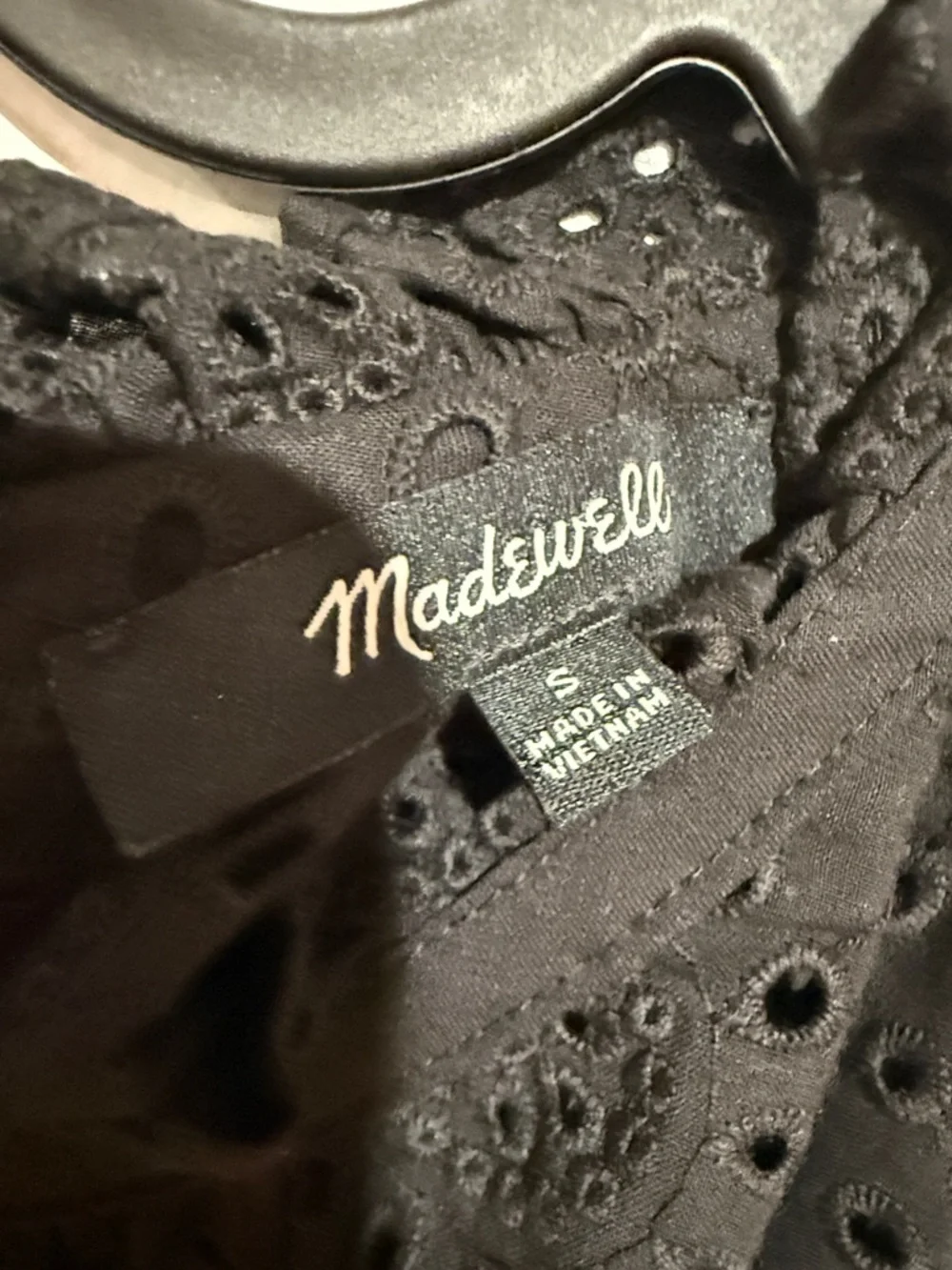 Madewell Black Eyelet Ruffle-Neck Puff Sleeve Top